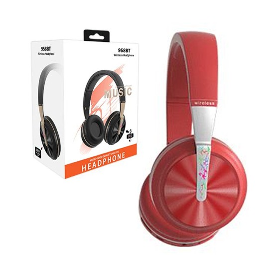 Wireless Hifi Stereo Headphones 958BT with LED Red